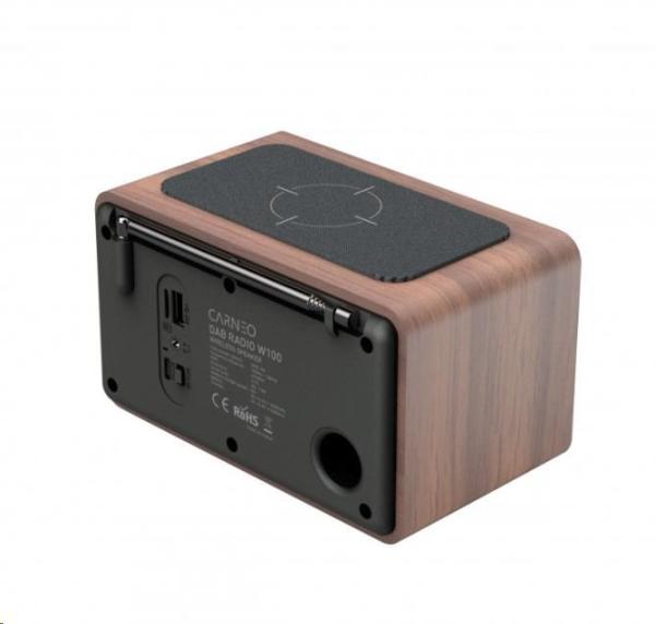 CARNEO W100 Rádio DAB+,  FM,  BT,  Wireless charging,  wood2