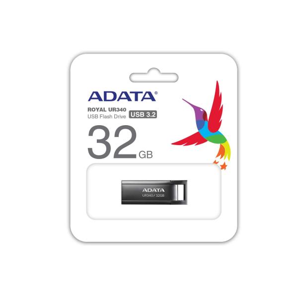 ADATA Flash Disk 32GB UR340,  USB 3.2 Dash Drive,  kov lesklá černá2