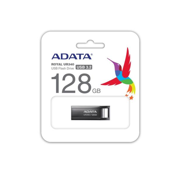 ADATA Flash Disk 128GB UR340,  USB 3.2 Dash Drive,  kov lesklá černá3