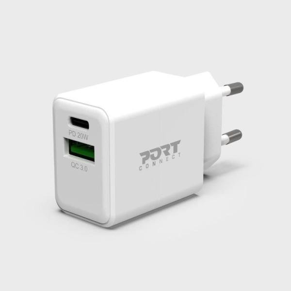 PORT síťová nabíječka Combo,  USB-C + USB-A 20W,  PD,  bílá
