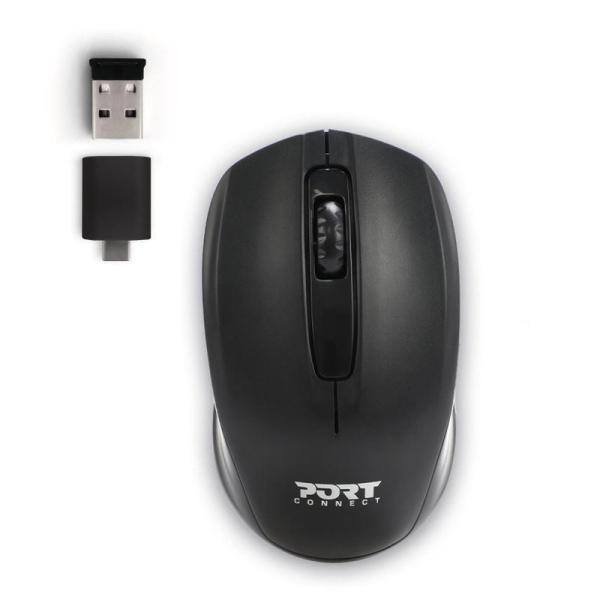 PORT bezdrátová myš Wireless office,  USB-A/ USB-C dongle,  2, 4Ghz,  1000DPI,  černá