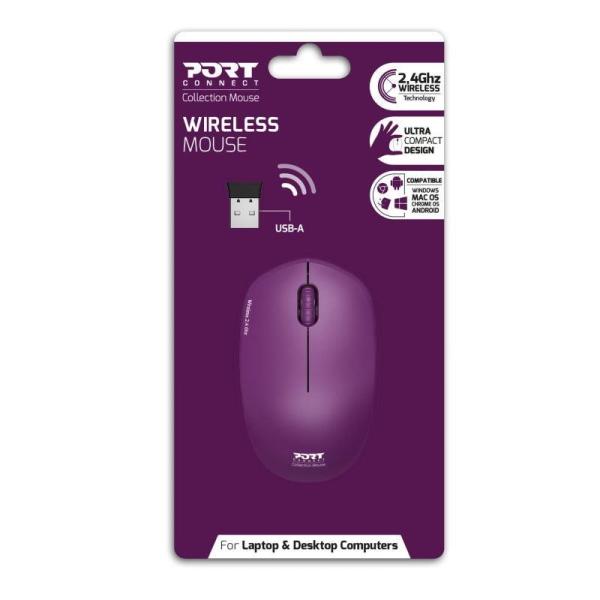 PORT bezdrátová myš Wireless COLLECTION,  USB-A dongle,  2.4Ghz,  1600DPI,  fialová5