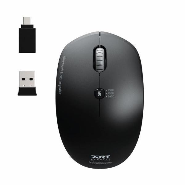 PORT bezdrátová myš COMBO PRO,  2, 4 Ghz & Bluetooth,  USB-A/ C,  černá
