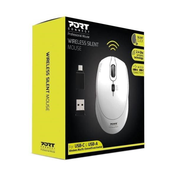 PORT bezdrátová myš SILENT,  USB-A/ USB-C dongle,  2, 4Ghz,  1600DPI,  bílá4