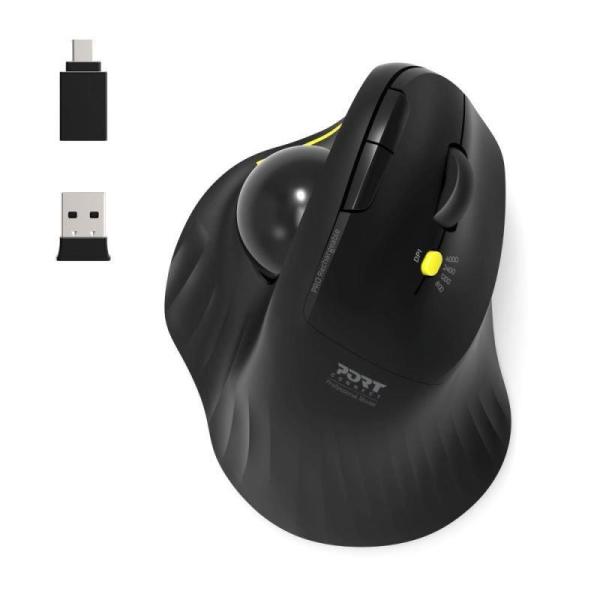 PORT bezdrátová ergonomická myš ERGONOMIC TRACKBALL,  2, 4 Ghz & Bluetooth,  USB-A/ C,  černá