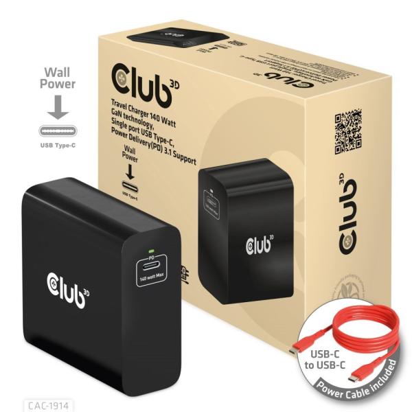 Club3D cestovní nabíječka USB-C 140W GaN Technologie,  1xUSB-C,  podpora PD 3.1
