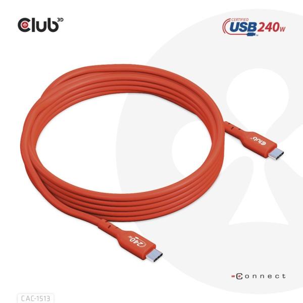 Club3D Kabel USB2 Type-C Bi-Directional USB-IF Certifikovaný 480Mb,  PD 240W(48V/ 5A) EPR M/ M 3m0
