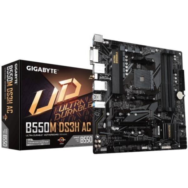 GIGABYTE MB Sc AM4 B550M DS3H AC,  4xDDR4,  1xDP,  1xHDMI,  1xDVI-D,  Wi-Fi,  mATX