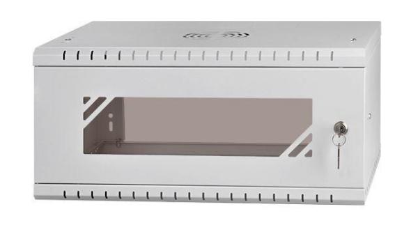 LEXI 19" nástenná skriňa Basic 6U,  šírka 520 mm,  hĺbka 450 mm,  sklenené dvere,  bez zadnej steny,  sivá