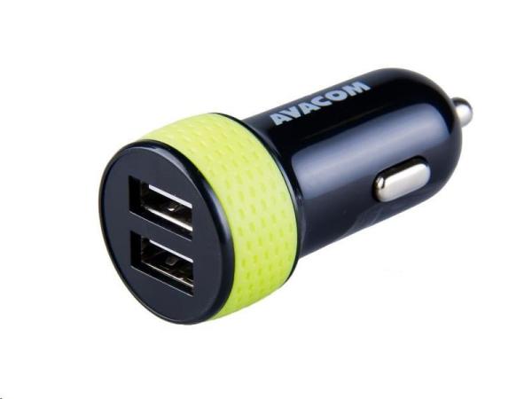 AVACOM nabíječka do auta se dvěma USB výstupy 5V/ 1A - 3, 1A,  černo-zelená barva