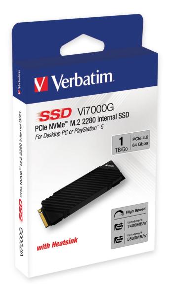 VERBATIM SSD Vi7000G Internal PCIe NVMe M.2 SSD 1TB ,  W 5500/  R 7400MB/ s3