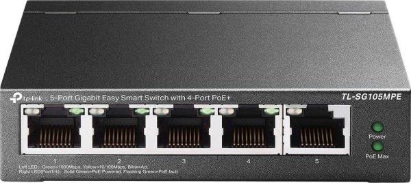 TP-Link Easy Smart switch TL-SG105MPE (5xGbE,  4xPoE+,  120W,  fanless)