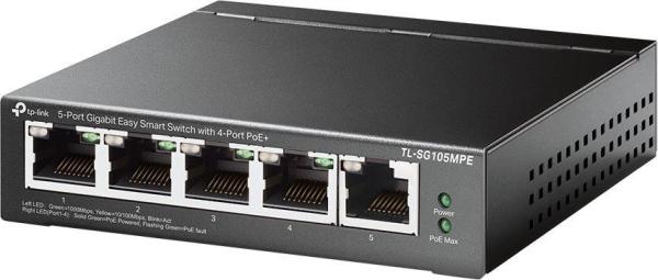 TP-Link Easy Smart switch TL-SG105MPE (5xGbE,  4xPoE+,  120W,  fanless)1