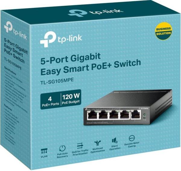 TP-Link Easy Smart switch TL-SG105MPE (5xGbE,  4xPoE+,  120W,  fanless)2