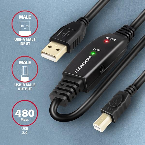 AXAGON ADR-220B,  USB 2.0 A-M -> B-M aktívny prepojovací /  repeater kábel,  20 m4