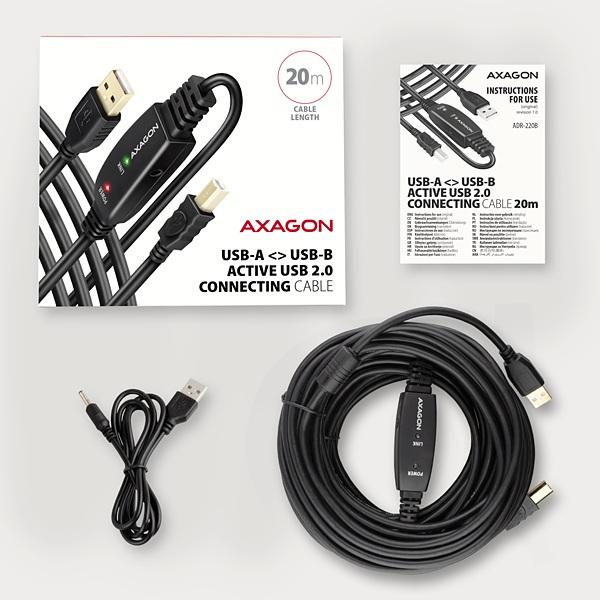 AXAGON ADR-220B,  USB 2.0 A-M -> B-M aktívny prepojovací /  repeater kábel,  20 m3