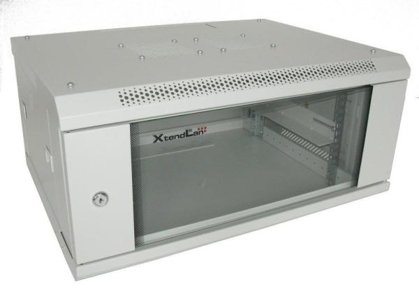 XtendLan 19" nástěnný rozvaděč 4U 600x450,  nosnost 60 kg,  skleněné dveře,  svařovaný,  šedý