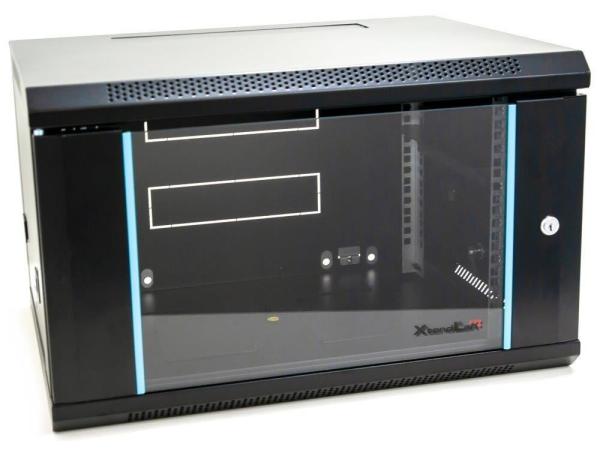 XtendLan 19" nástěnný rozvaděč 6U 600x450,  nosnost 60 kg,  skleněné dveře,  svařovaný,  černý