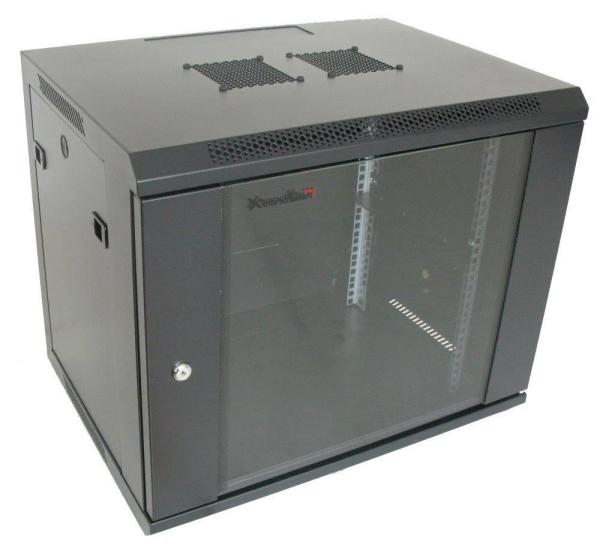 XtendLan 19" nástěnný rozvaděč 9U 600x450,  nosnost 60 kg,  skleněné dveře,  svařovaný,  černý