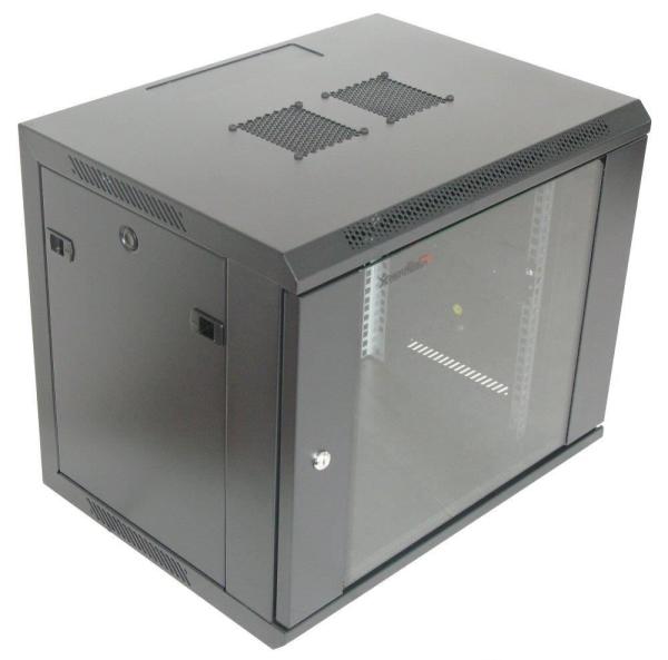 XtendLan 19" nástěnný rozvaděč 9U 600x450,  nosnost 60 kg,  skleněné dveře,  svařovaný,  černý1