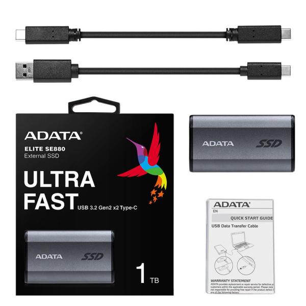 ADATA Externí SSD 1TB SE880, USB-C 3.2 Gen 2x2, R:2000/W:2000MB/s, šedá5