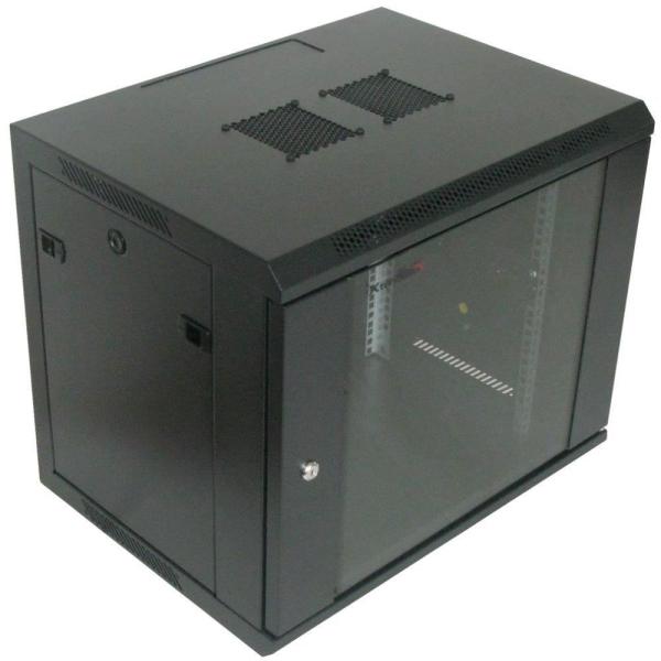 XtendLan 19" nástěnný rozvaděč 12U 600x600,  nosnost 60 kg,  skleněné dveře,  rozložený,  černý1