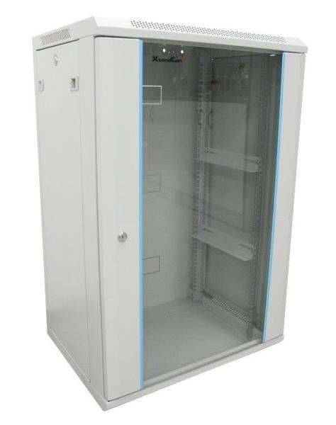 XtendLan 19" nástěnný rozvaděč 18U 600x450,  nosnost 60 kg,  skleněné dveře,  svařovaný,  šedý1