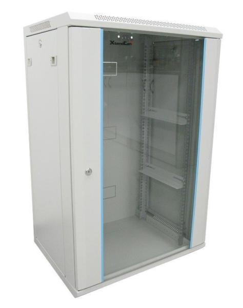 XtendLan 19" nástěnný rozvaděč 22U 600x600,  nosnost 60 kg,  skleněné kouřové dveře,  svařovaný,  šedý1