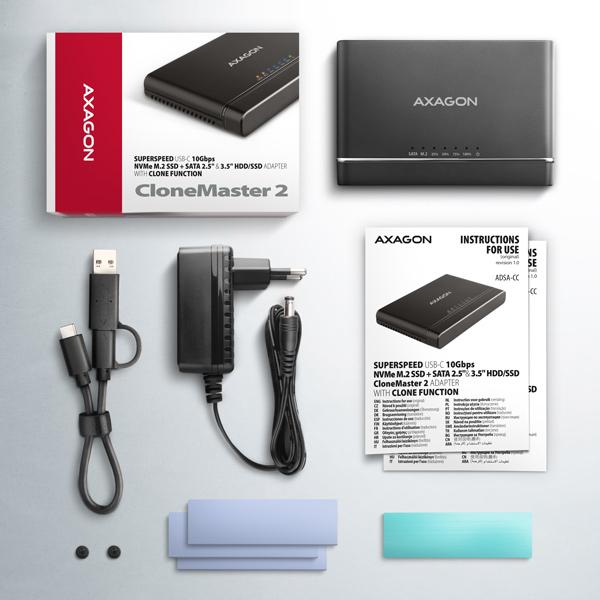 AXAGON ADSA-CC USB-C 10Gbps - NVMe M.2 SSD & SATA 2.5"/3.5" SSD/HDD CLONE MASTER 2 adaptér8