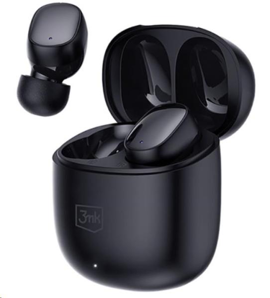3mk bezdrátová stereo sluchátka FlowBuds,  nabíjecí pouzdro,  černá0