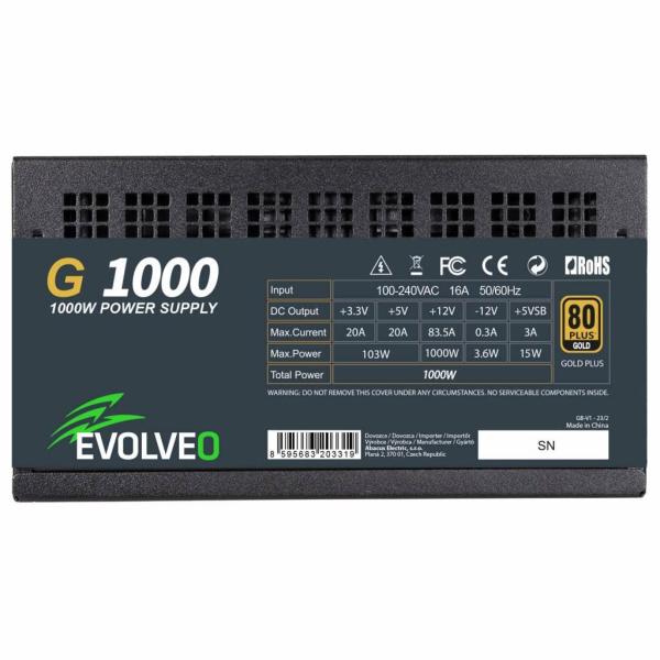 EVOLVEO G1000 PCIe 5.0,  zdroj 1000W,  ATX 3.0,  80+ GOLD,  90% účinnost,  aPFC,  140mm ventilátor,  retail1