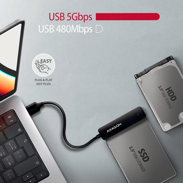 AXAGON ADSA-FP2A USB-A 5Gbps - SATA 6G 2.5" SSD/ HDD SLIM adaptér2