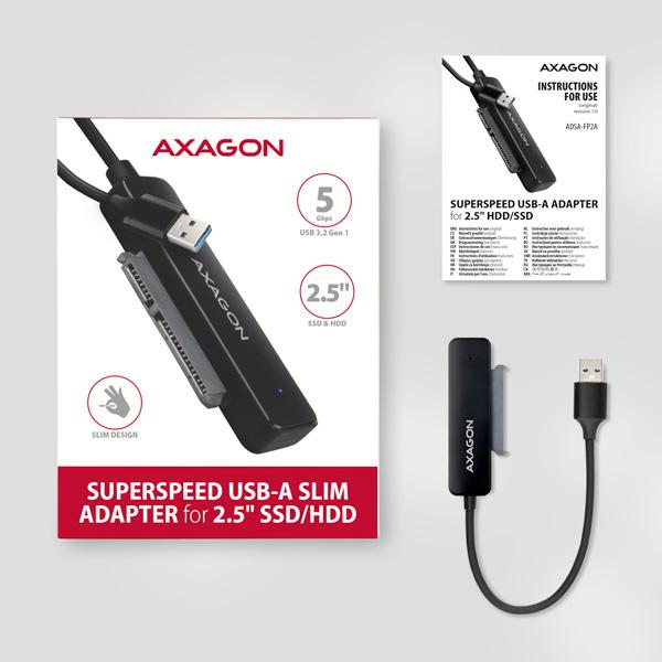 AXAGON ADSA-FP2A USB-A 5Gbps - SATA 6G 2.5" SSD/ HDD SLIM adaptér6