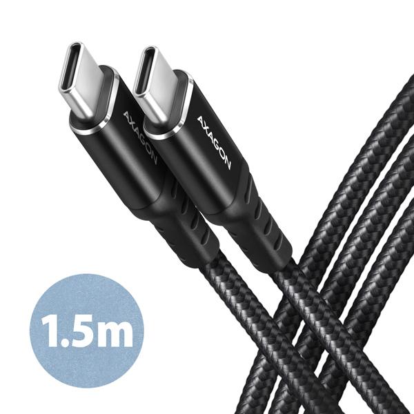 AXAGON BUCM-CM15AB,  HQ kábel USB-C <-> USB-C,  1.5 m,  USB 2.0,  PD 60W 3A,  ALU,  opletenie,  čierny