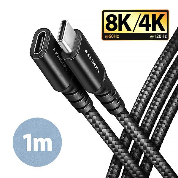 AXAGON BUCM32-CF10AB predlžovací kábel USB-C (M) <-> USB-C (F),  1m,  USB 20Gbps,  PD 240W 5A,  8K HD,  ALU,  oplet,  čierny