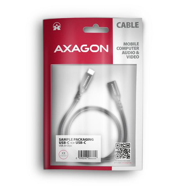 AXAGON BUCM32-CF15AB predlžovací kábel USB-C (M) <-> USB-C (F),  1.5m,  USB 20Gbps,  PD 240W 5A,  8K HD,  ALU,  oplet,  čierny6