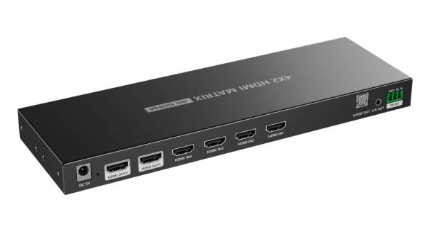PremiumCord HDMI matrix switch 4:2 ,  UHD rozlišení 4Kx2K@60Hz HDR,  SPDIF,  Auto-Downscaling1