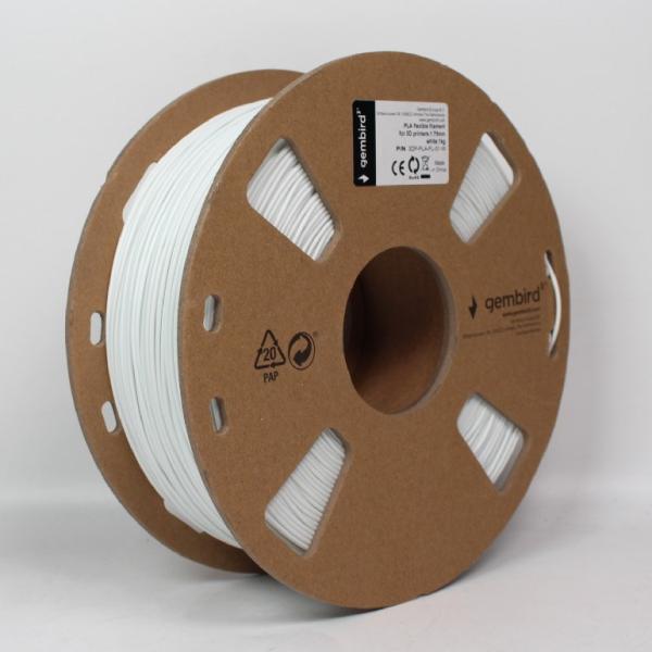 Tlačová struna (filament) GEMBIRD, PLA flexibilný, 1,75mm, 1kg, biela