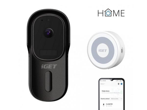 iGET HOME Doorbell DS1 Black + CHS1 White - WiFi batériový videozvonček, set s reproduktorom, CZ app