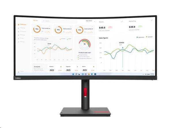 LENOVO LCD ThinkVision T34w-30-34"  VA,matný,21:9,3440x1440,178/178,6ms,350cd,3000:1,HDMI,DP,VESA,3Y2