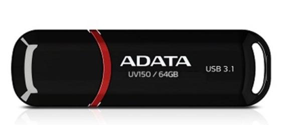 ADATA Flash Disk 64GB UV150,  USB 3.1 disk Dash Drive (R:90/ W:20 MB/ s) čierny