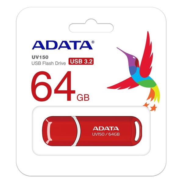 ADATA Flash Disk 64GB UV150,  USB 3.1 disk Dash Drive (R:90/ W:20 MB/ s) červený1