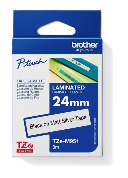 BROTHER TZEM951 - kazeta TZ široká 24 mm,  laminovaná TZE-M951,  strieborný mat/ čierne písmo