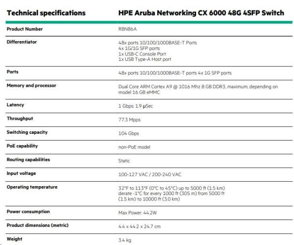 HPE Aruba Networking CX 6000 48G 4SFP Switch R8N86AR RENEW6