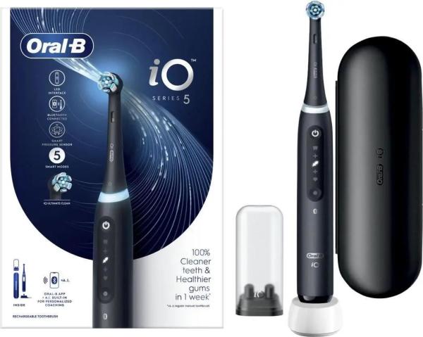 Oral-B iO Series 5 Matt Black elektrický zubní kartáček,  magnetický,  5 režimů,  tlakový senzor,  AI,  pouzdro