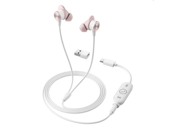 Logitech sluchátka Zone wired Earbuds,  drátové,  růžová