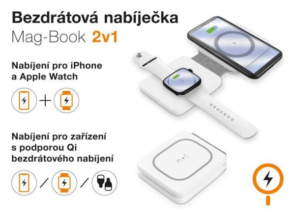 ALIGATOR bezdrátová nabíječka Mag-Book 2v1,  určeno pro MagSafe a nabíjení Apple Watch,  15W,  bílá1