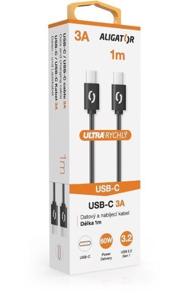 ALIGATOR datový kabel POWER 60W,  USB-C/ USB-C 3A,  délka 1 m,  černá3