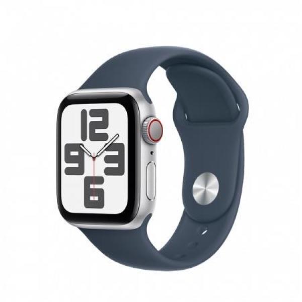 APPLE Watch SE GPS + Cellular 40mm Silver Aluminium Case with Storm Blue Sport Band - S/ M
