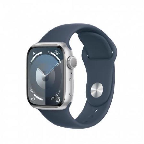 APPLE Watch Series 9 GPS 41mm Silver Aluminium Case with Storm Blue Sport Band - M/ L